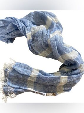 Light Blue and White Striped Scarf by Mario Romano 100/% linen Made in Italy